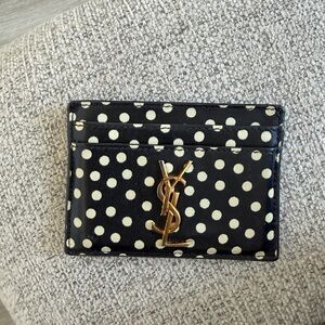 Yves Saint Laurent Black and Cream Polka Dot Card Holder